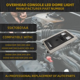 Dasbecan Overhead Console Dome Light Compatible with Dodge Ram 1500 4500 5500 2009-2020 1500 classic 2019-2024 Dodge 2500 3500 2010-2018 Led OEM Replace 5SK70BD1AA