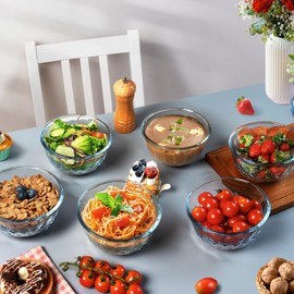 Freshmage 6 Pack Soup/Cereal Bowls Set, Extra Thick and Anti Resistant, 26oz Round Glass Diamond Cutting Kitchen Bowls, Microwave/Freezer/Dishwasher safe