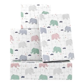 Funny Elephant Wrapping Paper in Pink Grey Blue - 50 x 70 cm per sheet, 4 Sheets Gift Wrap for Men, Women, Kids, Boys, Birthday Party, Baby Shower or Valentine's Day