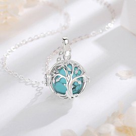 INFUSEU Turquoise Jewelry for Women Tree of Life Necklace Light Blue Healing Stone Crystal Pendant Protection Ball Positive Energy Western Rock Holder Cage Spiritual Gift
