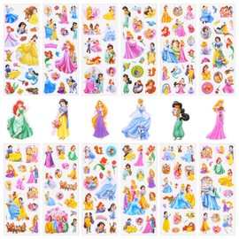 12 Sheets Princess Stickers, 3D Puffy Stickers for Children, Stickers for Party Bags, Kawaii Stickers, Cute Stickers y2k for Kids Girls Gift, Skateboard, Laptop, Book, Bike, Cars, Toys