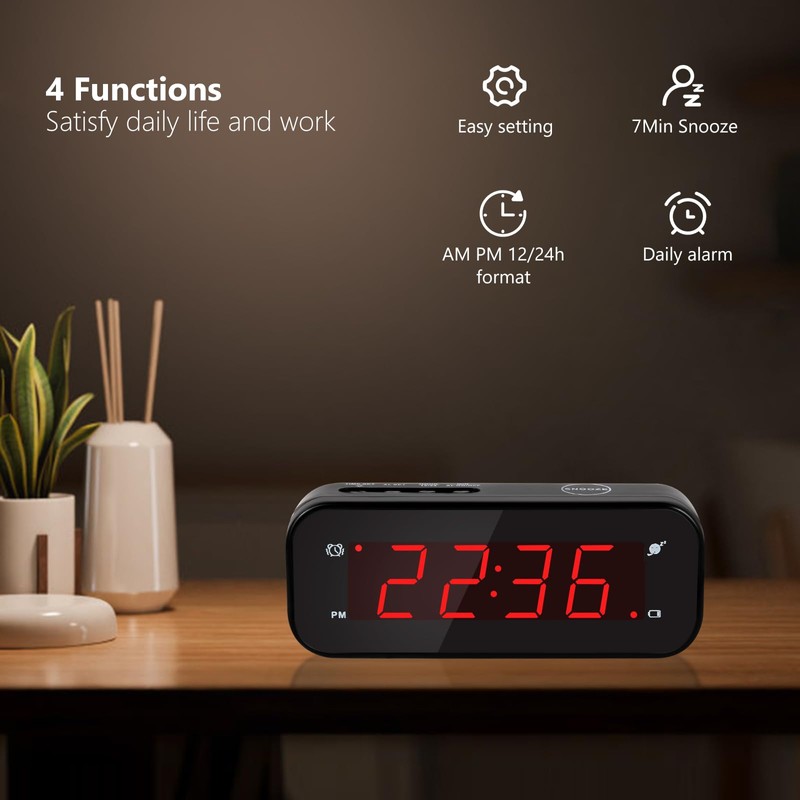 Timegyro Small Digital Clock Battery Operated, LED Travel Alarm Clock
