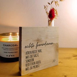BFF - Echte Freundinnen Holzbild 11x11x2cm zum Hinstellen auf's Regal/Sideboard mit Reagenzglas - Bestie, Geschenk Aufmerksamkeit, Lebensweisheit, Schwarz Weiß Bilder, Schöne Sachen, Motivation