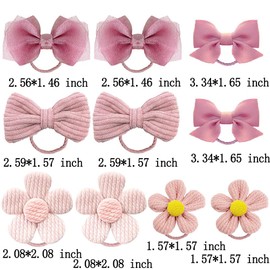 10Pcs Toddler Hair Ties Pink Bow Flower Pony Tails Hair Ties,Cute Bows Flowers Elastic Hair Tie Bowknot Ribbon Ponytail Holders Rubber Hairties For Baby Children Kids Girls Styling Hair Accessories