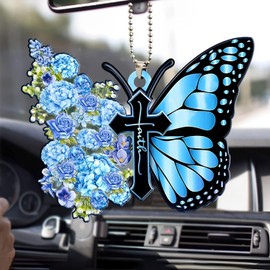 Twpribarn Butterfly Car Accessories Pendant, Hanging Charm Home Decoration Keepsake, Butterfly Car Hanging Ornament for Rear View Mirror Christmas Valentine's Day Car Gifts for Men Women (Blue)