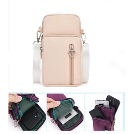 Handytasche zum Umhängen, Nylon Handy Umhängetasche, Geldbörse Brieftasche,Kleine Umhängetasche mit Kopfhörer Eingang, Crossbody Schultertasche, Schultertasche für Handy unter 7 zoll(Milchweiß)
