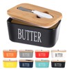 Lxmons Ceramic Butter Dish with Wooden Lid, Large Butter Container