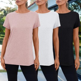 SUNBS Womens 3 Pack T-Shirts Short Sleeve Summer Tops Fashion Basic Tees Comfy Casual Vacation Outfits Workout Clothes 2025 PinkWhiteBlack XL