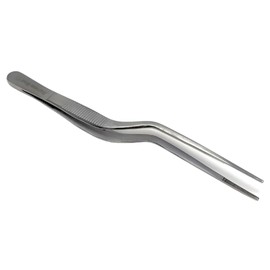 Food Tweezers Stainless Steel Offset Handle Comes with Precision Serrated Tips 6.25" Bayonet Kitchen Tongs Enables Placement of Objects from Different Angles for Cooking, Baking, Plate Decorating