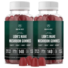 Lions Mane Mushroom Gummies for Adults, 280 Count Bulk Lion's Mane Chewables, High Potency 10:1 Organic Extract amounts to 2000mg, Supplement Supports Mental Clarity, Focus, Mood and Brain Fog, 2 Pack