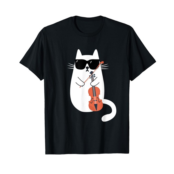 Funny Cat Wearing Sunglasses Playing Violin Viola Musician T-Shirt