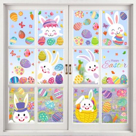 BOARDFEB Easter Window Stickers,Easter Bunny Egg Window Decals for Window Bedroom Balcony Glass Door Party Background Electrostatic Spring Easter Window Clings (9 Sheets 184Pcs)