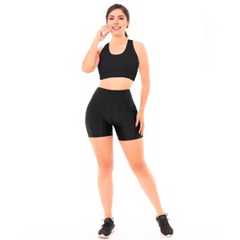 Asul Conjunto Deportivo Mujer de 2 Piezas Set de Entrenamiento Short Biker Deportivo Cintura Alta Sujetador Top Sport Licra Premium Dama Leggins Gym Yoga Fitness Running (Negro, Grande)