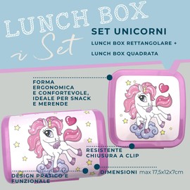 Fackelmann Set 2 Lunch Box Contenitori Alimentari per Bambine con Chiusura a Clip | Portapranzo in Plastica BPA-Free con Design a Tema Unicorno | Lavabile in Lavastoviglie e Sicuro per gli Alimenti