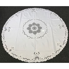 Elegant Linen Embroidered Fabric Embroidery Tablecloth Napkin 72x72" Round-White Elegant Washable Table Cloth Decorative Fabric Table Cover for Dining Table Buffet Parties
