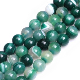 HAAMIIQII 35pcs 10mm Natural Green Striped Banded Agate Beads Round Loose Gemstone Beads for Jewelry Making DIY Bracelet Necklace