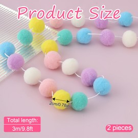 2 Pcs Pom Pom Garland 9.8 Feet 30 Balls Felt Ball Garland Pastel Ball Banner Cute Pompom Decorative Garland Rainbow Colorful Ball Ornament Garland for Party Supplies (6 Macaron Colors)