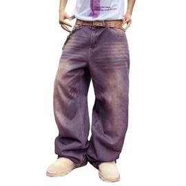 DFGIGT Mens Streetwear Hip Hop Baggy Jeans Wide Leg Skater Denim Pants Loose Long Trousers Jinco Oversized Relaxed Y2k 2000s Extreme Motion Skateboard,E20 Purple,XX-Large