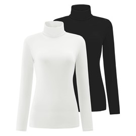 Women's 2 Pack Long Sleeve Turtleneck Thermal T-Shirts Mock Neck Underwear Fall Winter Base Layer Lightweight Tops