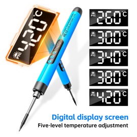 Cordless USB Rechargeable Portable Soldering Iron, Digital adjustable display screen, Heating Core, Soldering Iron Cord, Rosin, Soldering Iron Stand, Storage Case