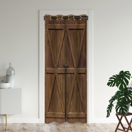 Retro Wooden Farm Doors Door Curtains for Doorways, Rural Farmhouse Barn Wood Blackout Curtain for Kids Bedroom Closet, Grommet Thermal Insulated Privacy Door Drapes for Room Divider, 42" W x 80" L