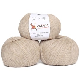 Pullu - Baby Alpaca Merino Wool Yarn Set of 3 Skeins (150 Grams) Worsted Weight - Sourced Directly from Peru - Heavenly Soft and Perfect for Knitting and Crocheting (Heather Beige)