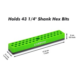 CASOMAN 1/4" Hex Bit Organizer with Magnetic Base - Green, 43 Hole Bit Organizer with Strong Magnetic Base, Magnetic Bit Organizer for Your Specialty