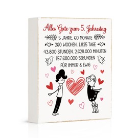 Putuo Decor Jahrestag Tischschild – Geschenk zum 5. Hochzeitstag oder Beziehungstag – Dekoration für Partner, Freund, Ehemann, Ehefrau