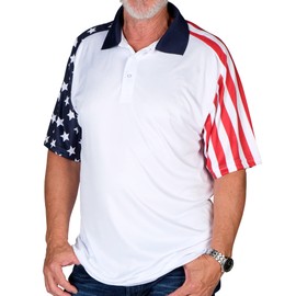 Men's Performance American Flag Polo Shirt | Pull-On Closure American Flag Golf Shirt | USA 4th of July Golf Shirts for Men in Large