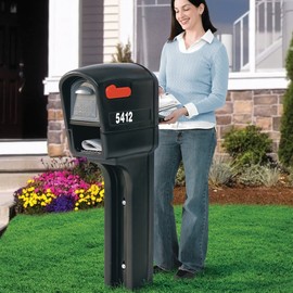 Step2 MailMaster Plus Mailbox & Post, Weather Resistant, Large Outdoor Mailboxes, Made of Durable Plastic, Easy to Install, Flag Included, Black
