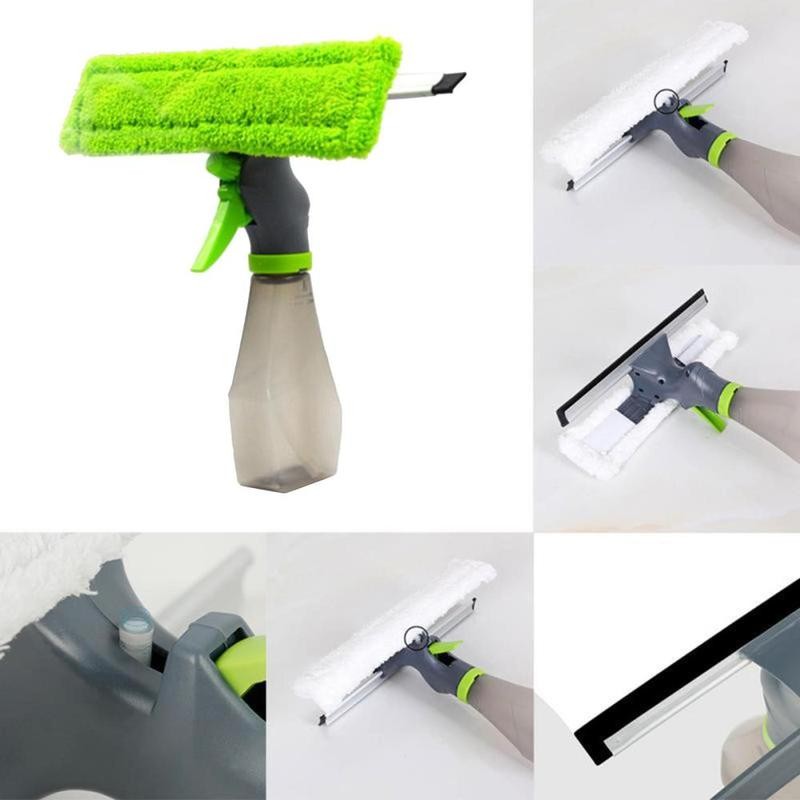 3 in 1 Window Squeegee with Microfiber Scrubber Water Spray