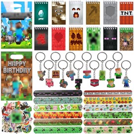 EKKONG 106 PCS Party Bag Fillers, Gamer Party Favours, Party Supplies with Keychain Stickers Slap Bands Party Bags Notebook, Gamer Birthdays Decorations