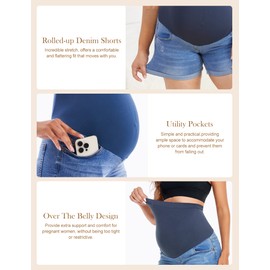 HOFISH Women's Over The Belly Pregnancy Denim Shorts Support Breathable Maternity Jeans Shorts for Summer Lightblue XXL
