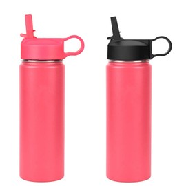 Top Souls Wide Mouth Straw Lids Compatible with Most Sports Water Bottles, 2 Lids 2 Long Straws 2 Brushes in 1 Value Pack. (Watermelon/Black)