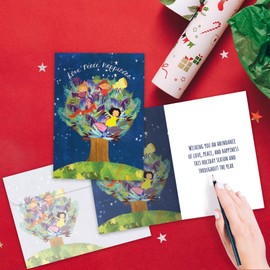 Tree-Free Greetings - Season's Greeting Cards - Artful Designs - 10 Cards + Matching Envelopes - Made in USA - 100% Recycled Paper - 5 x 7 - Children Tree (HB30410)