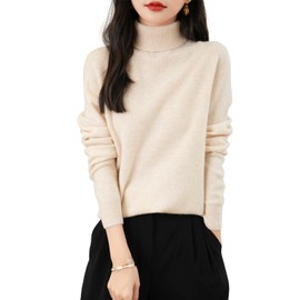 Chanyarn Cashmere Style Sweater for Women Turtleneck 2025 Fall Winter Long Sleeve Seamless Knit 100% Merino Wool Warm Soft Pullover Sweater (Beige,M)