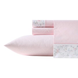 Laura Ashley - Queen Sheet Set, Breathable Percale Cotton Bedding with Matching Pillowcases, 200 Thread Count, Deep Pocket, Chic Room Essentials (Victorian Scroll Pink, Queen)