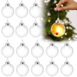 Sporgo Clear Christmas Baubles, Pack of 16 Transparent Plastic Baubles, DIY Christmas Baubles, Decoration, Tree Decoration, Hanging Bauble, Fillable, Transparent Christmas Tree Decoration for Christmas Party