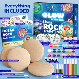 Glow in The Dark Ocean Rock Painting Kit, Arts and Crafts Painting Rocks for Kids, Kids Craft Paint Kits, Craft Activities Kits, Arts and Crafts Gifts for Boys Girls, Birthday Gift, Ages 6 and up