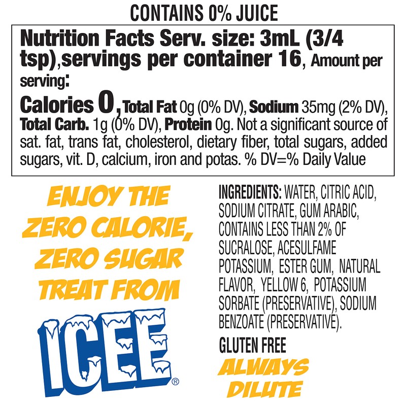 ICEE Zero Calorie Cherry, Blue Raspberry, Orange and Mango Liquid