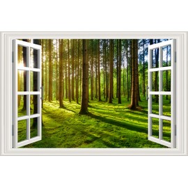 THNWSY 3D Self-Adhesive Painting Fake Window Wall Stickers Tropical Island with Palm Trees Wall Mural Window View Wall Decor for Home (E, 27.6"×17.3")