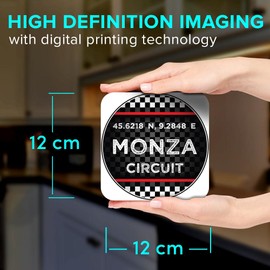 1 x Square Jumbo Size Coaster 12cm Monza Circuit Racing Checkered Flag Cork Backed MDF Glossy Tea Coffee Accessory #61146