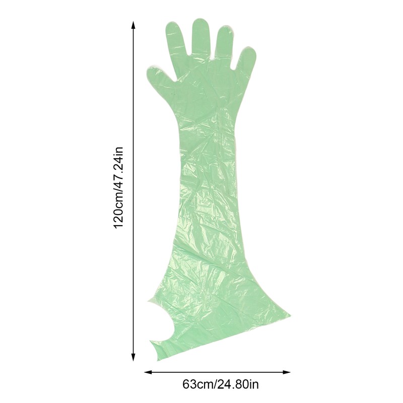 50Pcs Disposable Long Arm Glove PE Green Veterinary Examination Artificial