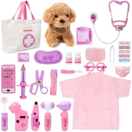 Meland Toy Doctor Kit for Girls - Pretend Play Doctor Set with Dog Toy, Carrying