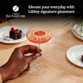 Libbey Signature Stratford Coupe Cocktail Glasses Set of 4, Artful, Lavish Coupe Martini Glasses, Stemmed Cocktail Glasses for Weddings, Birthdays