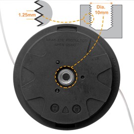 Zeqeey M10 x 1.25 Left - Hand Thread Replacement Trimmer Spool Head with 15m 2.4mm Grass Strimmer String Line for Brush Cutter Universal Mowing Head, Color Black