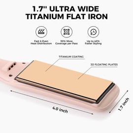 Rozamor 1.7" Ionic Titanium Hair Straightener with Instant Heat for All Hair Types, Dual Voltage Wide Flat Iron 9 Temp Settings Up to 450℉