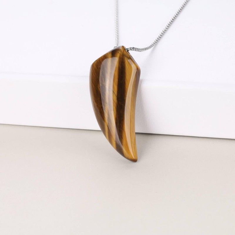 COAI Mens Stainless Steel Tiger Eye Wolf Tooth Pendant Necklace,