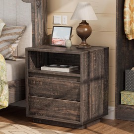 Tatub 20''W Dark Rustic Oak Nightstands Set of 2, Wooden Bedside Table with Two Storage Drawers, Farmhouse Night Stand Side End Tables for Bedroom