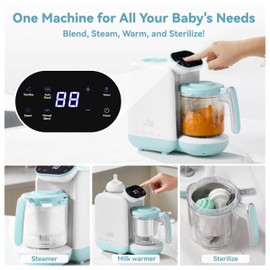 Chefhandy Baby Food Maker, Steamer & Blender, Puree Maker with Auto/Manual Blend, Steam Basket, Bottle Warmer & Sterili-zer, Compact Easy-to-Clean Baby Food Processor (White Blue)